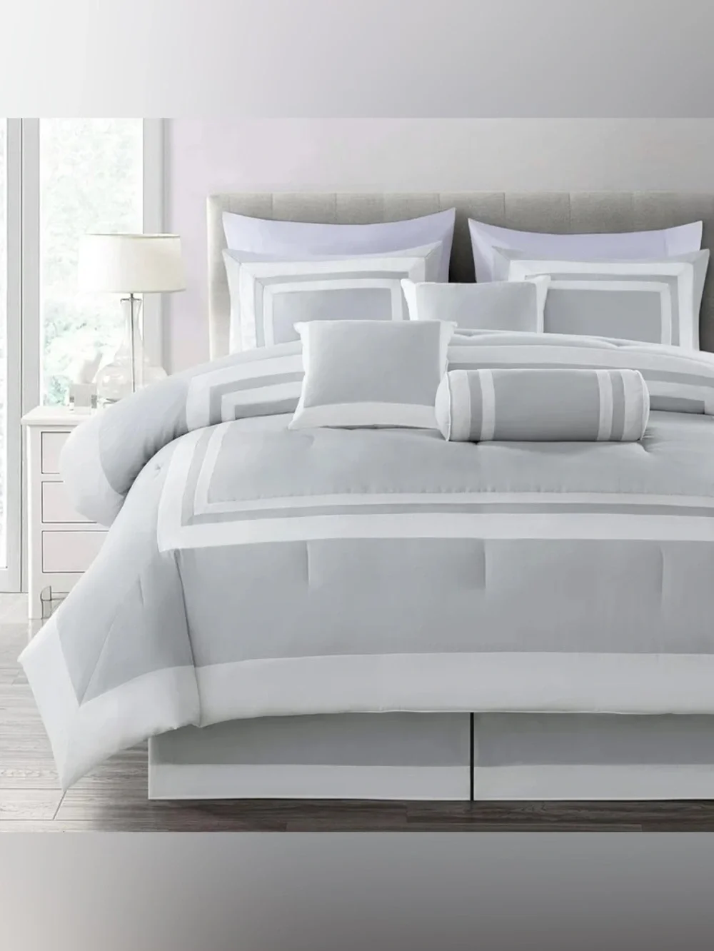 Luxury Gray and White queen 3 piece Comforter Set